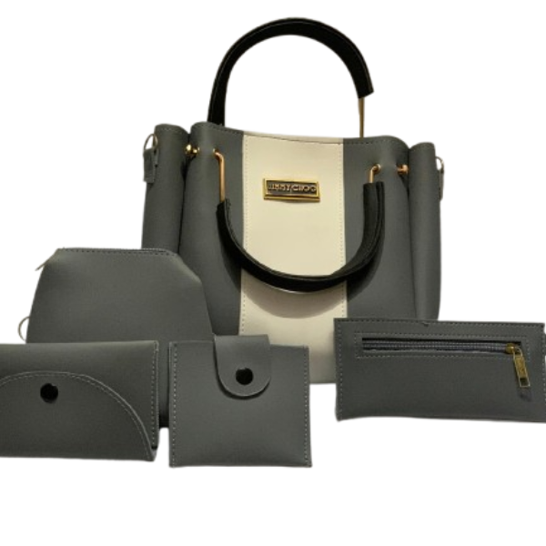 Chic Grey & White 5-Piece Handbag Set